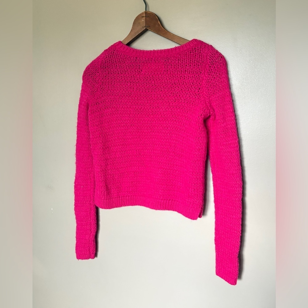 Abercrombie & Fitch hot pink sweater chunky open neck cropped Barbiecore S EUC - Picture 7 of 14